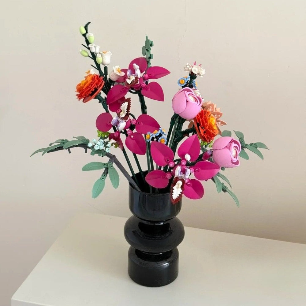 Pink Flower Bouquet Building Blocks Set - Creative Decor Kit