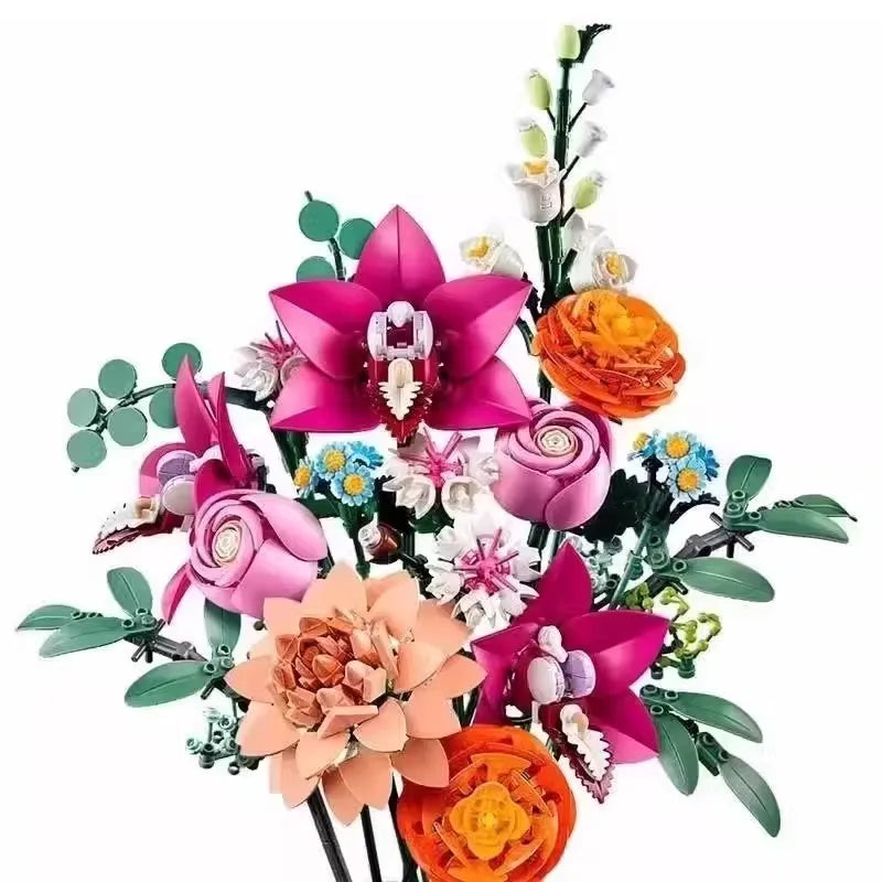 Pink Flower Bouquet Building Blocks Set - Creative Decor Kit