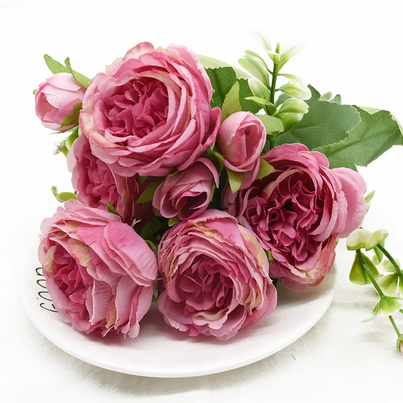 9 Head Peony Bouquet - Artificial Flowers for Weddings