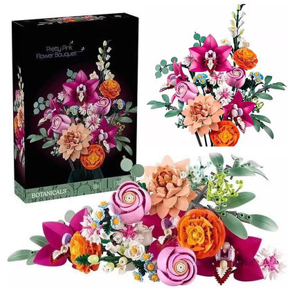 Pink Flower Bouquet Building Blocks Set - Creative Decor Kit