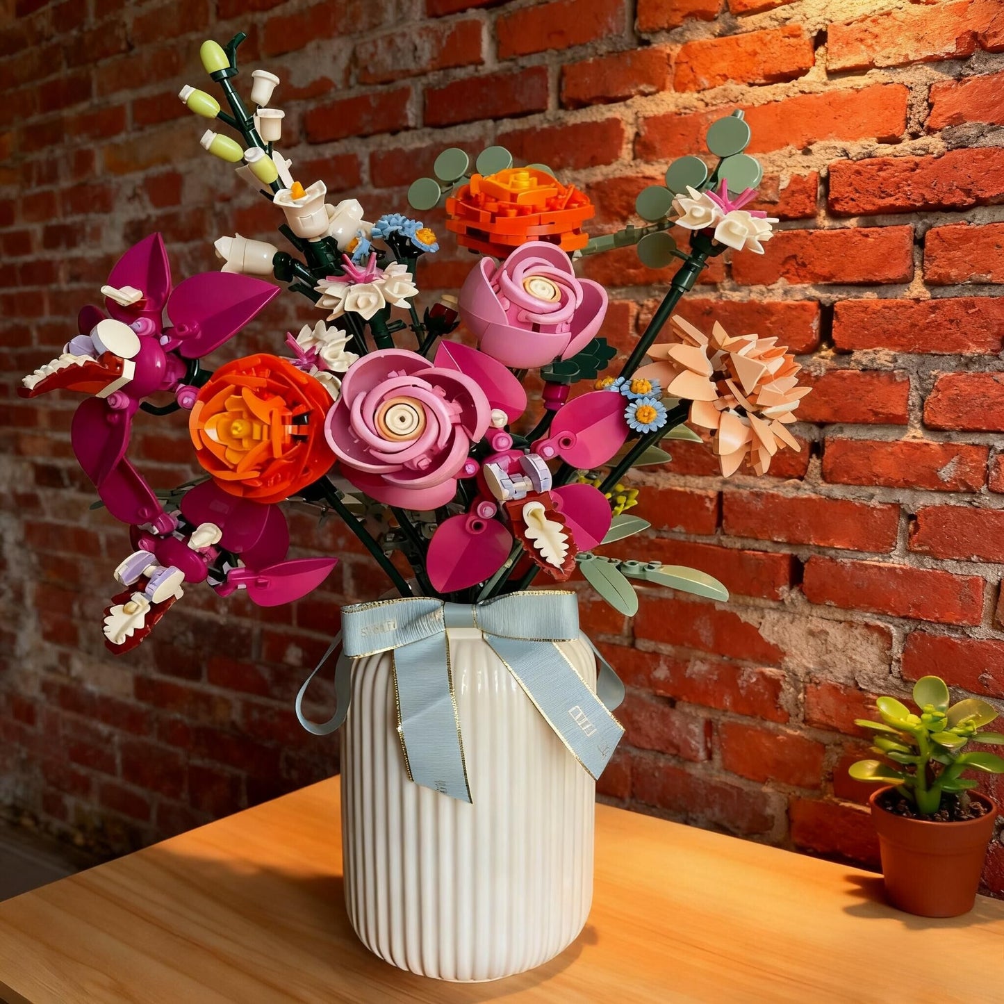 Pink Flower Bouquet Building Blocks Set - Creative Decor Kit