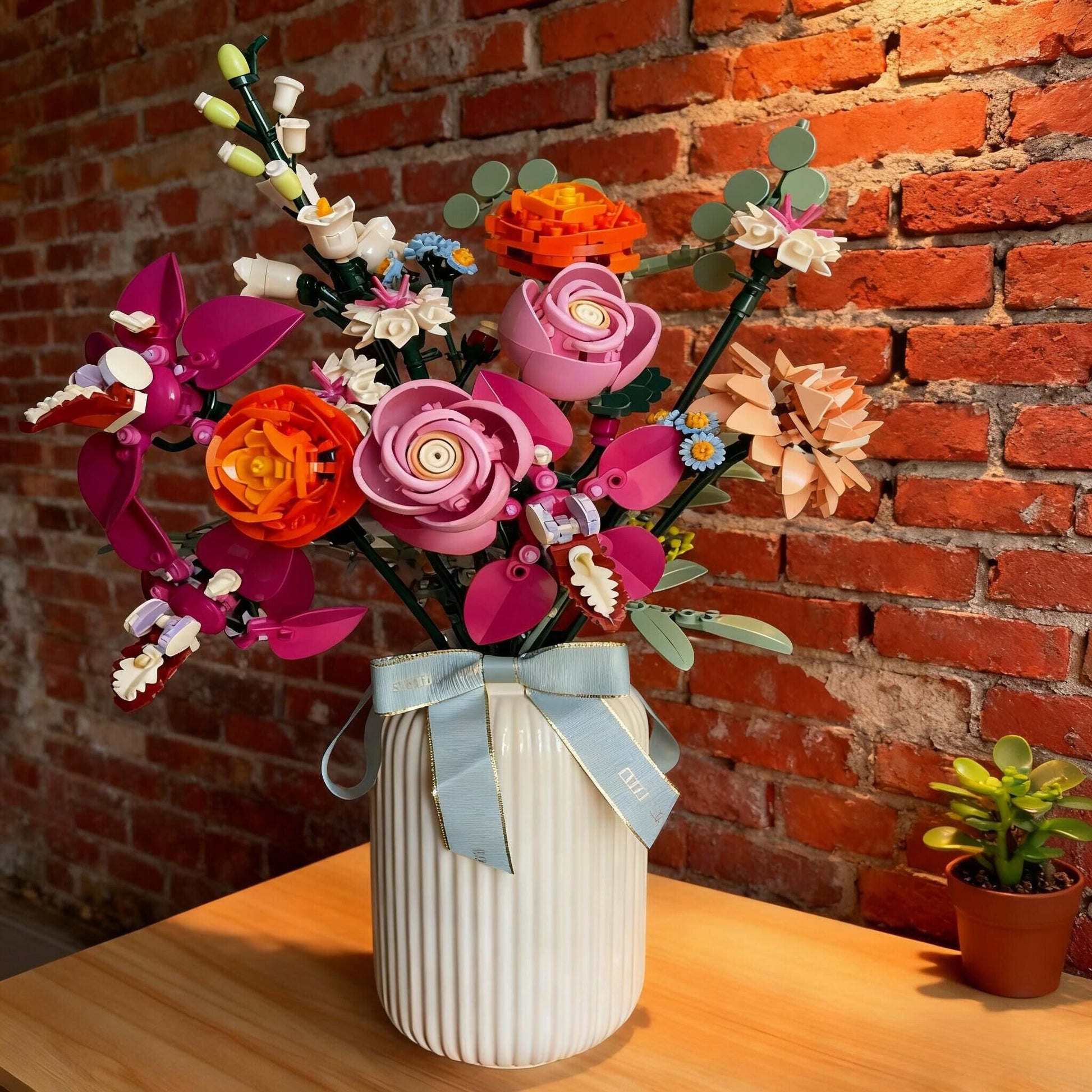 Pink Flower Bouquet Building Blocks Set - Creative Decor Kit