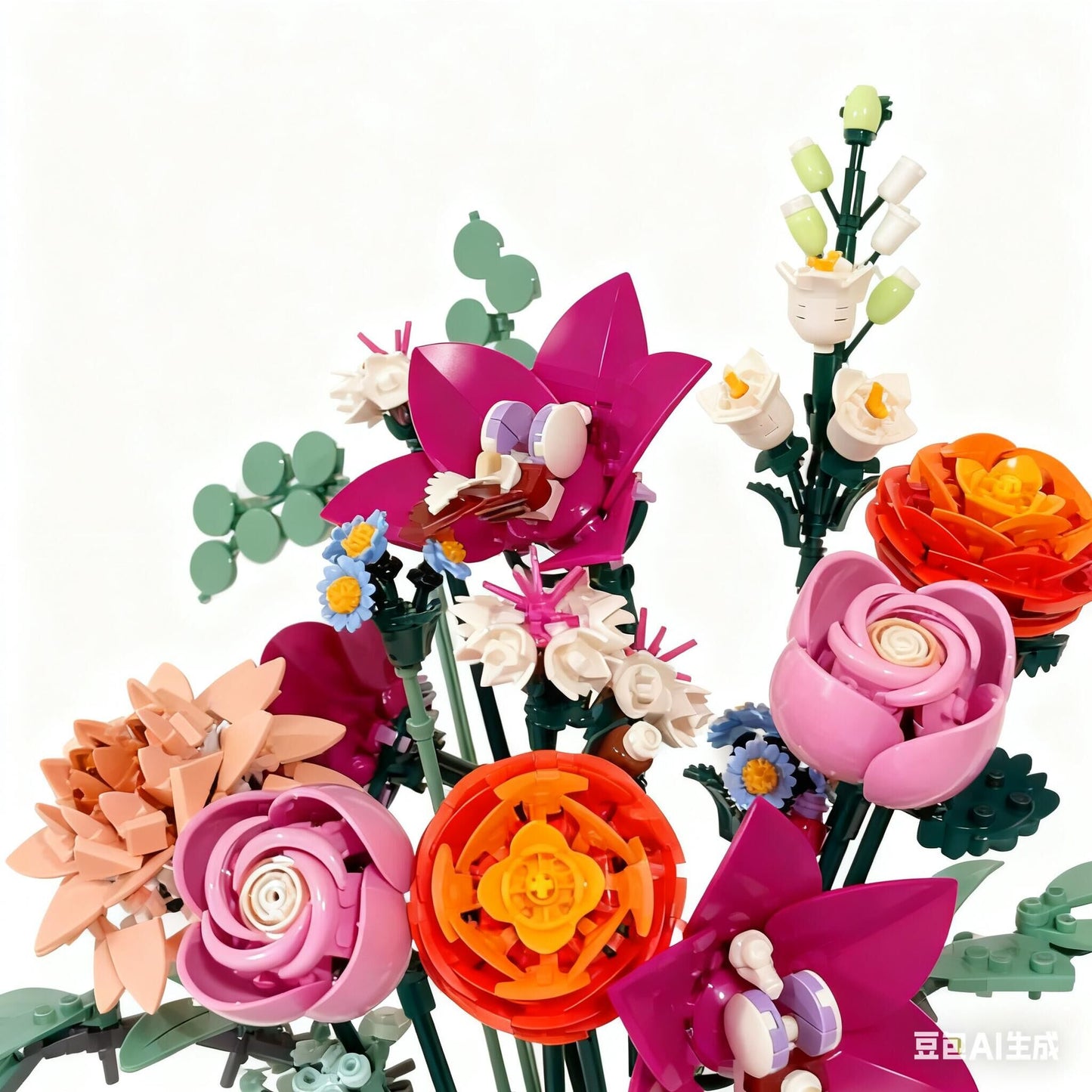 Pink Flower Bouquet Building Blocks Set - Creative Decor Kit