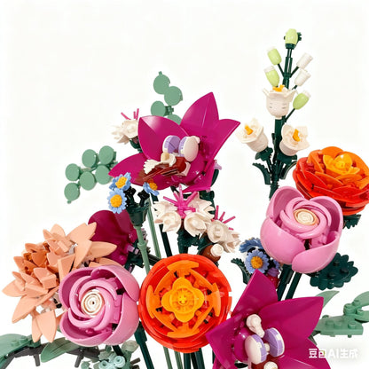Pink Flower Bouquet Building Blocks Set - Creative Decor Kit